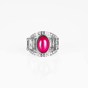 Pink Silver and Rhinestone Stretchy Ring